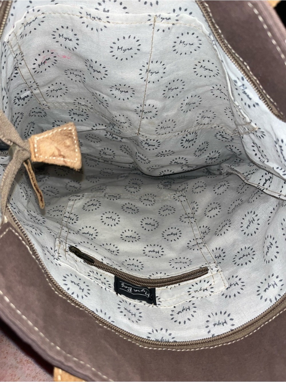 Myra Bag Canvas Large Floral Tote Bag with Tan Trim - Picture 4 of 5